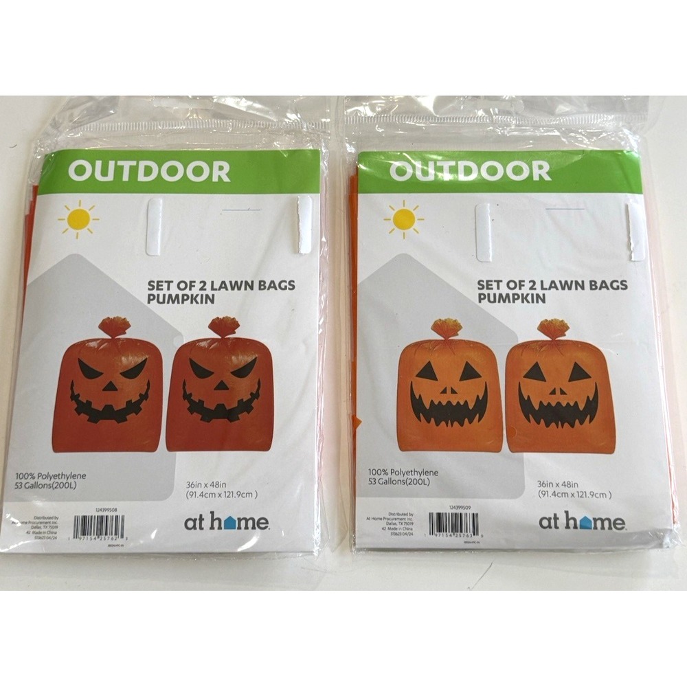At Home Set of 4 Halloween Leaf Bags Pumpkin Jack O Lantern Yard Decor 53 Gallon